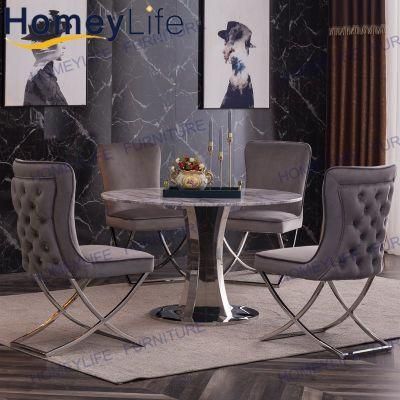 Modern Circle Marble Top Chrome Metal Base Legs Home Dining Table Furniture