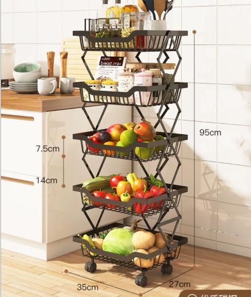 Collapsible Storage Kitchen Rack 3 Tier Mesh Storage Rack Kitchen Foldable Fruit and Vegetab