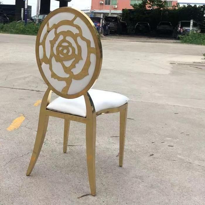 Factory Modern Restaurant Furniture 42 Inch Round Extendable Dining Table Stackable Iron Wedding Chairs Round Back Hotel Lobby Metal New Golden Banquet Chairs