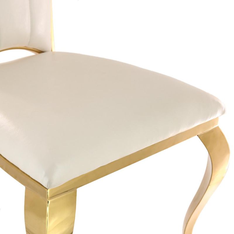 Cheap Home High Back Metal Gold Stainless Steel Frame White Wedding Dining Chair