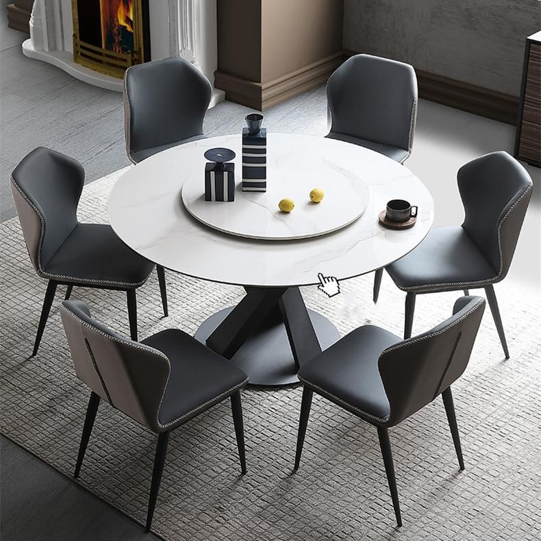 Modern Simple Apartment Household Rock Slab Turntable Round Dining Table 0273