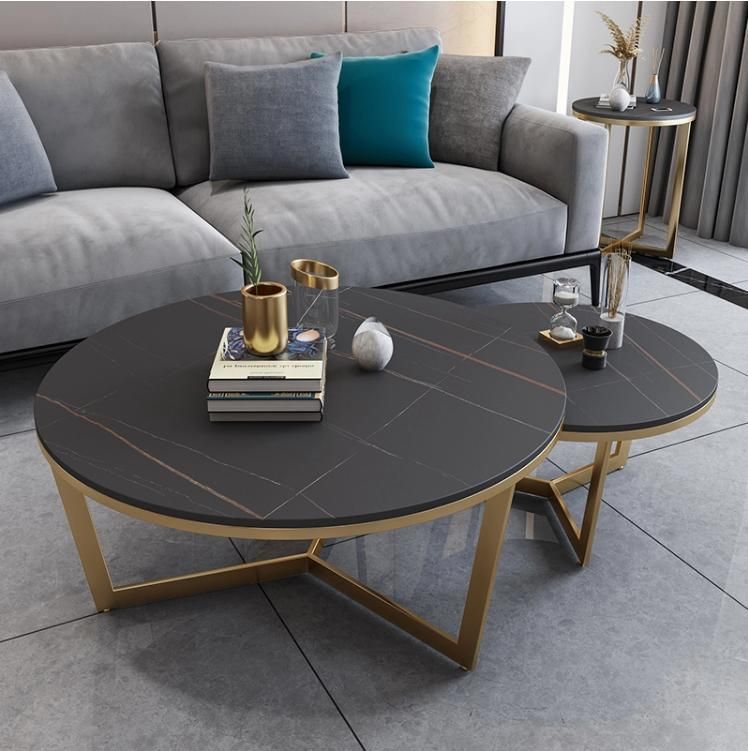 High Quality Modern Luxury Man Make Marble Powder Coated Steel Coffee Table for Home Party Villa Hotel 005L