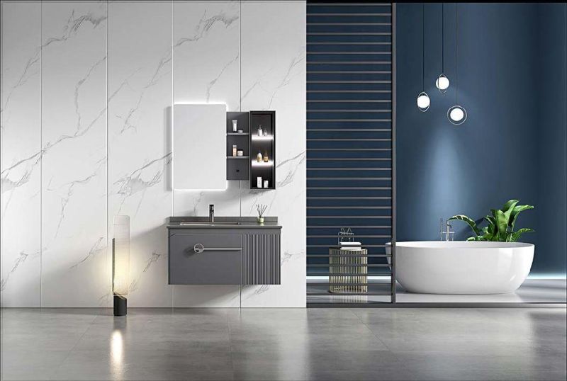 Factory Direct Sale Modern Designs PVC Waterproof Bathroom Cabinet Sinks PVC Bathroom Vanity with Wall Mirror