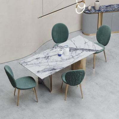 Dining Room Furniture Modern Gold Stainless Steel Base Marble Dining Table