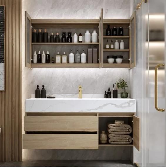 Light Luxury Toilet Rock Board Bathroom Cabinet Combination Modern Simple Hand Wash Basin Wash Basin Wash Table One Mirror Cabinet