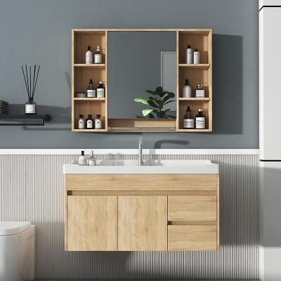 Wood Grain Big Storage Modern Mirror Bathroom Cabinet