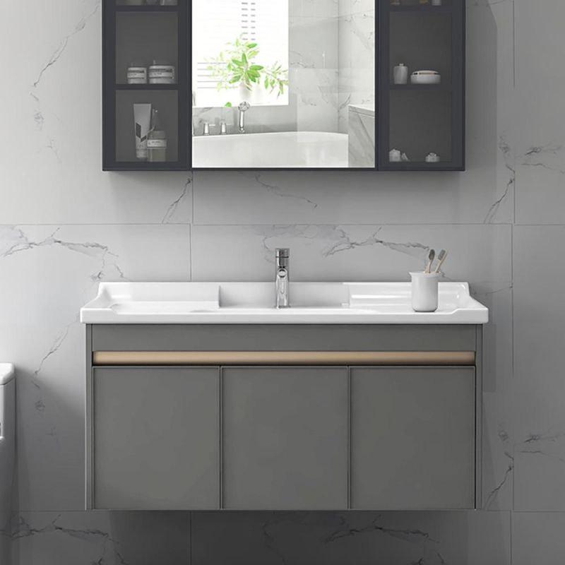 31" Modern Black Floating Stone Top Bathroom Vanity with Undermount Sink & Drawer