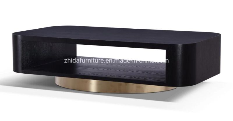 Living Room Furniture Rectangular Wooden Coffee Table with Metal Base