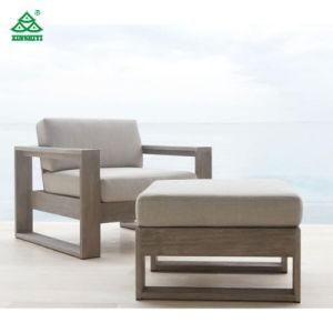 Hand Carved Wooden Fabric Commercial Hotel Single Sofa with Ottoman