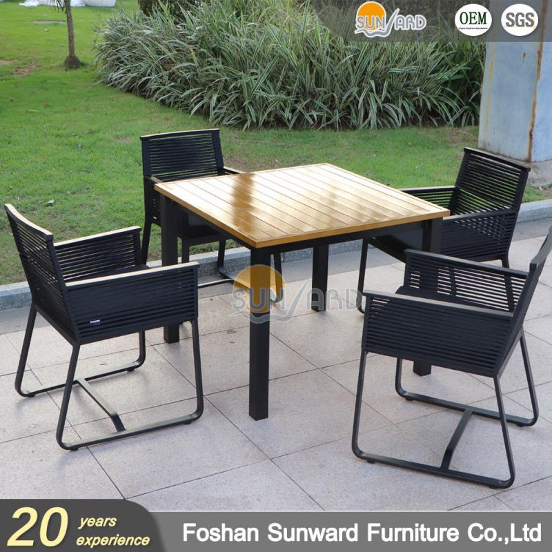 Modern Home Hotel Restaurant Handmade Rattan Wicker Rope Weaving Table Garden Patio Outdoor Dining Aluminum Table and Chair Furniture