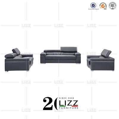 Modern Italian Style Sectional Home Furniture Hot Selling Real Leather Sofa with Adjustable Headrest