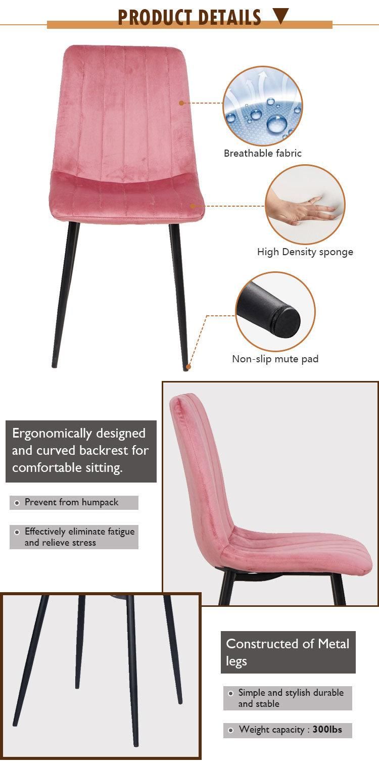 Nordic Luxury Restaurant Home Furniture Chair with Pink Color Dining Room Chair