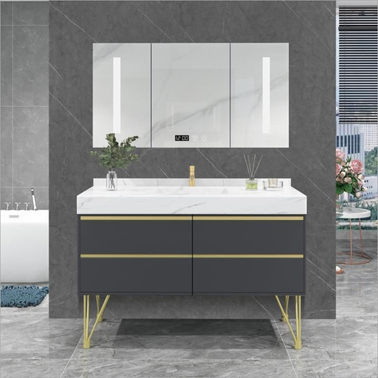 Floor Mounted Bathroom Vanity Bathroom Cabinet LED Mirror Cabinet Light Luxury Simple Rock Board Bathroom Cabinet Big Draws