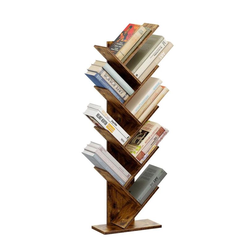 Tree Bookshelf 9-Tier Floor Standing Bookcase with Wooden Shelves for Office Living Room