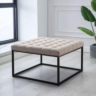 Modern Square Stool Fabric Soft Cushion Bedroom Sofa Side Living Room Bench Stool with Black Powder Coated Legs