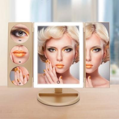 Trifold Vanity Cosmetic Mirror with Organizer for Makeup Brushes