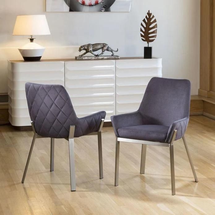 Wholesale Fabric Arm Modern Upholstered Seat Dining Chair with Metal Legs