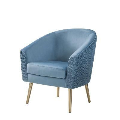 Leisure Hotel Event Home Furniture Modern Gold Metal Frame Arm Chair Blue Fabric Velvet Accent Chair