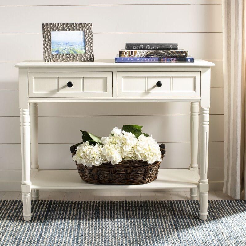 Vintage White Hotel Furniture 35.5" Solid Wood Side Table Console Table Desk with 2 Drawer