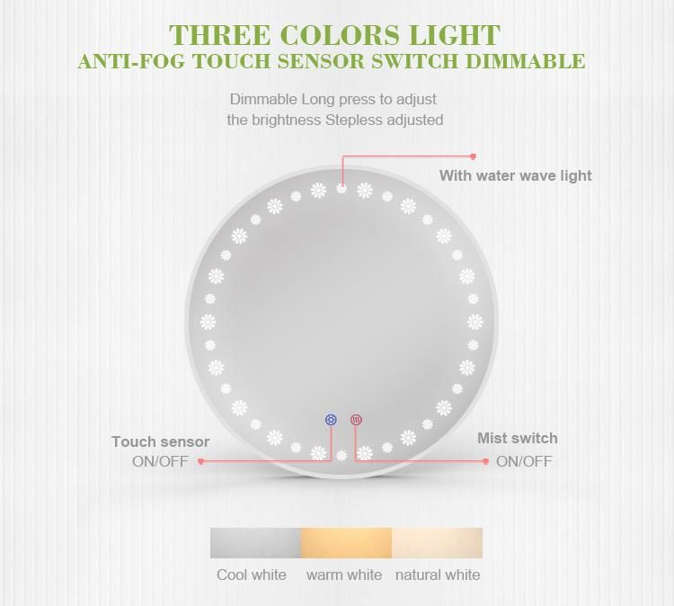 Round Wall Bathroom Frameless LED Mirror with CE ETL IP65 Certificates