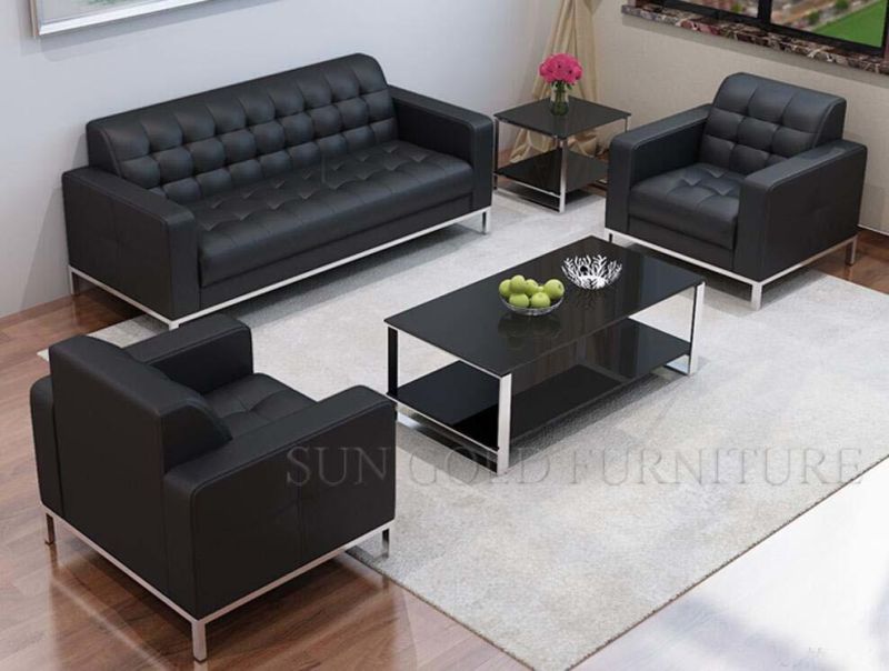 Popular Foshan Leather 1+1+3 Genenie Italian Leather Office Sofa Set