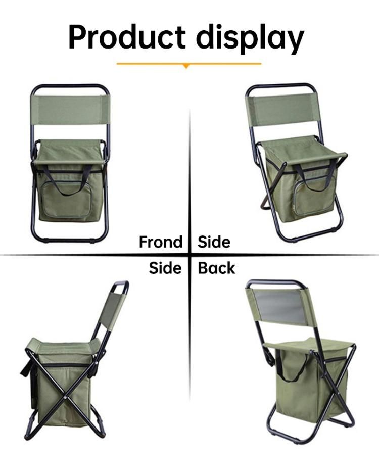 Outdoor Folding Chairs Fishing Portable Camping Stool Foldable Chair with Double Layer Oxford Fabric Cooler Bag for Fishing