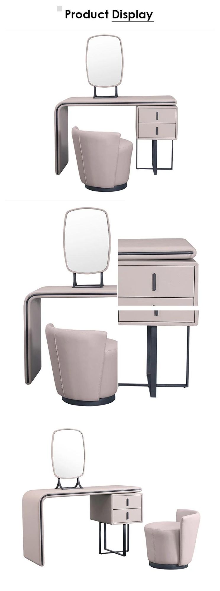 Bedroom Modern Furniture Pink Artificial Leather Dresser and Dressing Stool