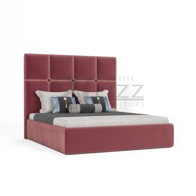 Classical Design Luxury King Size Hotel Home Furniture Leather Bed with Big Size Headboard