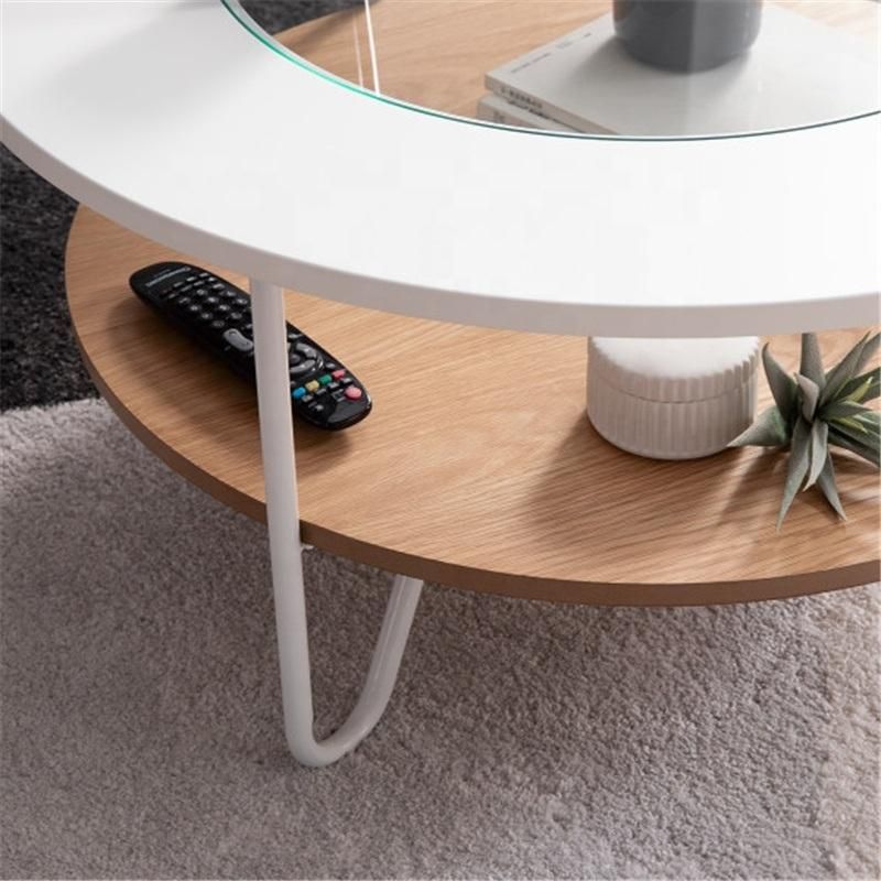 Wholesale Durable Hot Sale Living Room Furniture Metal Frame Double Layer Round Glass Coffee Table