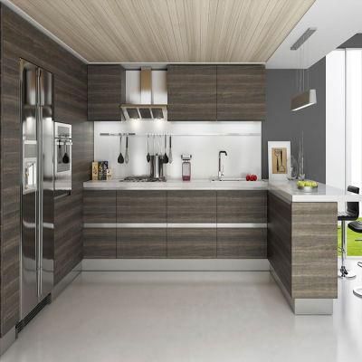 Cheapest MDF Board Wooden Cabinet Design Modern Wood Grain Grey Melamine Flat Panel Kitchen Cabinet for Home Project
