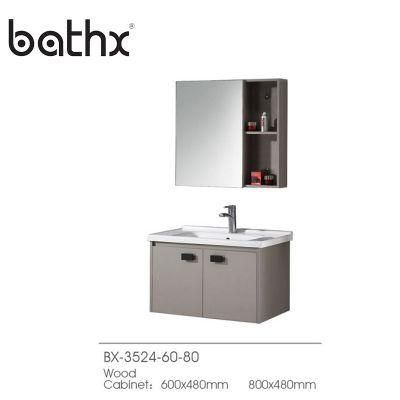 Modern Design Sanitary Ware and Wall Mounted Waterproof Ply Wood Bathroom Vanity Cabinet with Mirror and Cabinet Basin