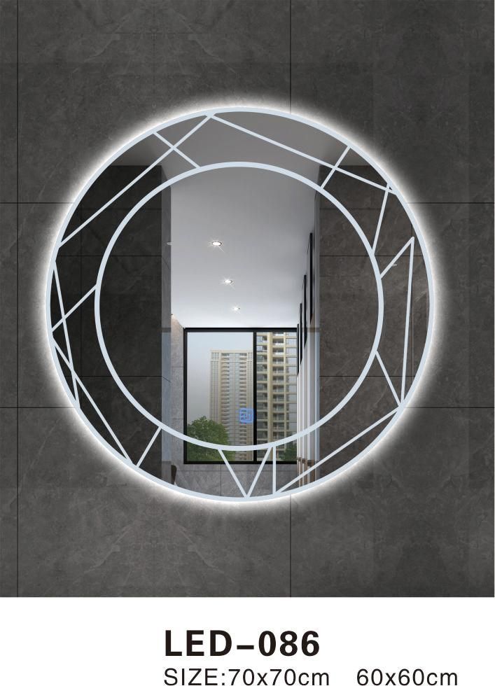 Round Bathroom Mirror LED Light Mirror Anti-Fog Hotel Wall Hanging Toilet Vanity Mirror