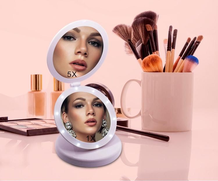 Double Sided Lighted Table Stand Mini Makeup Mirror