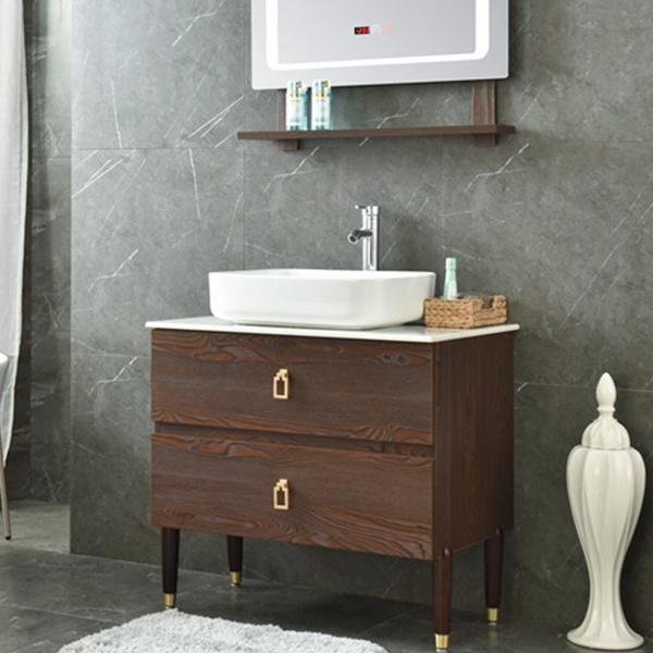 MDF Sanitary Ware Matt Wood Wash Basin Bathroom Vanity with LED Mirror