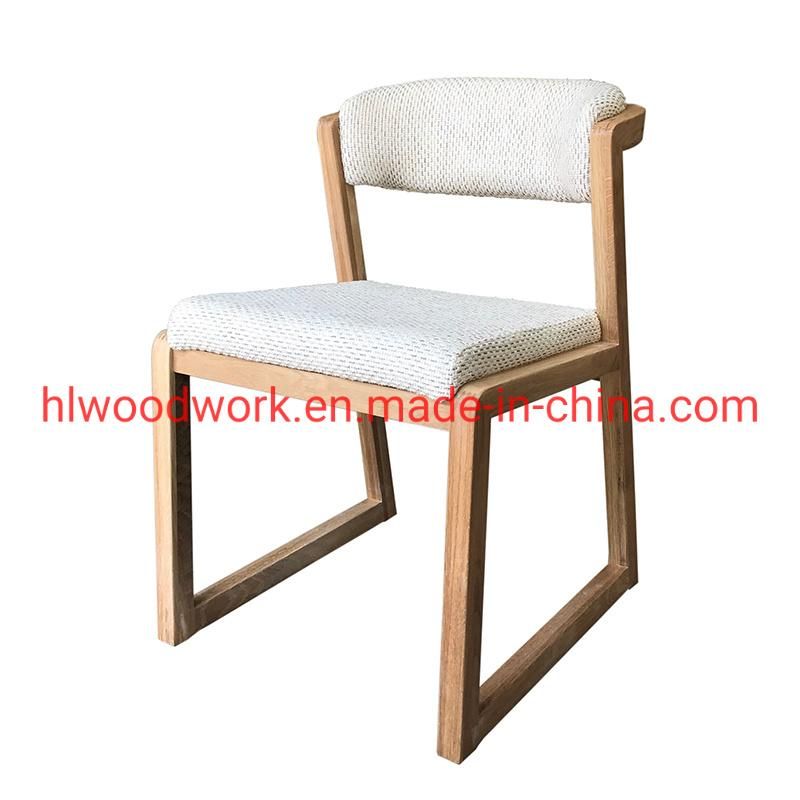Dining Chair H Style Oak Wood Frame White Fabric Cushion Hotel Furniture