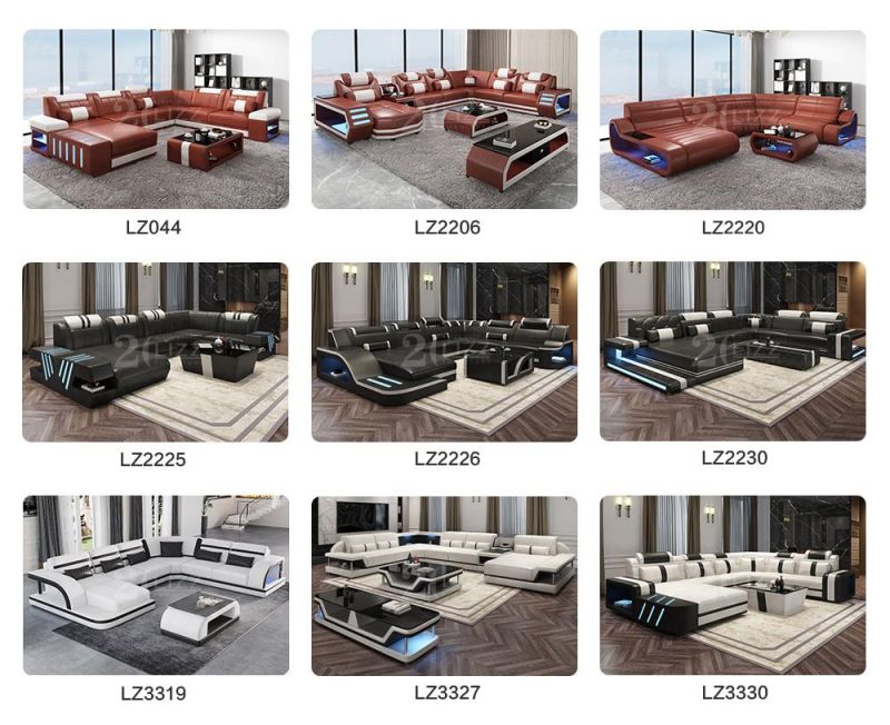 Modern Functional LED American Design Leisure Home Living Room Sofa Furniture Set European Genuine Leather Couch