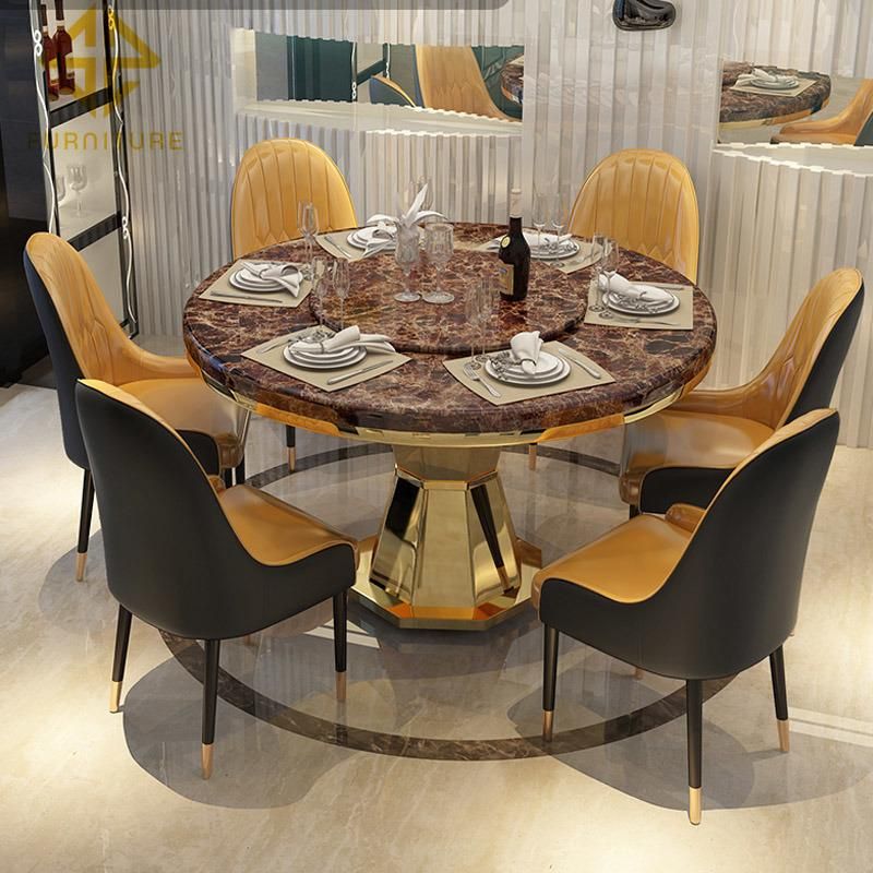 Hot-Selling Round Stainless Steel Frame Marble Top Dining Room Table Sets Home Furniture