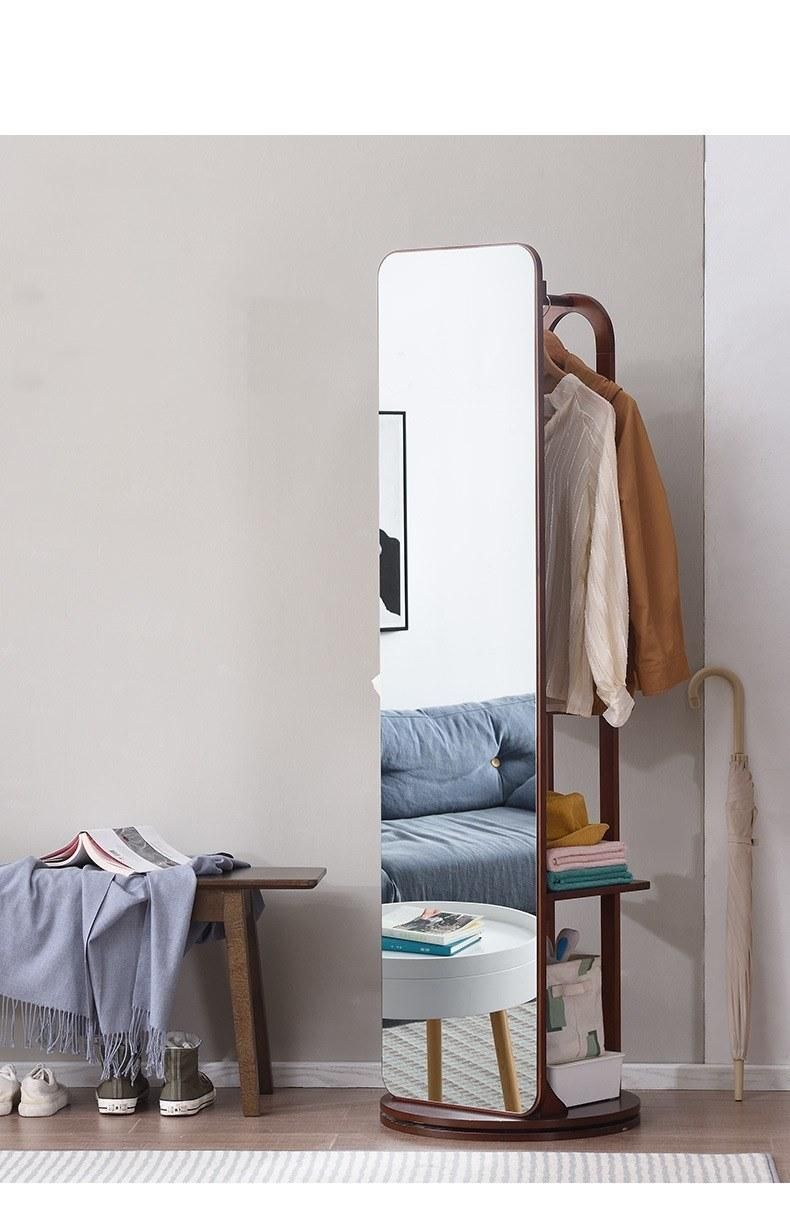Full-Length Dressing Mirror Bedroom Rotating Floor Mirror Multi-Functional Solid Wood Coat Hanger Furniture