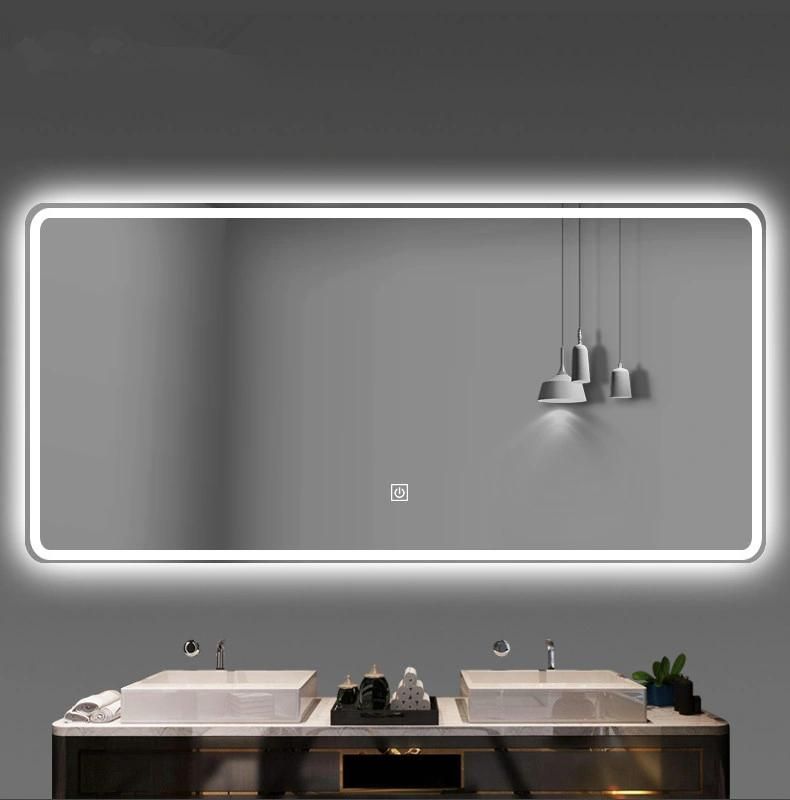 China Wholesale Modern Simple Silver Rectangle LED Toilet Mirror Salon Furniture