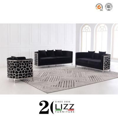 Luxury Leisure Home Living Room Velvet Fabric Sofa Furniture Lounges Suit Set in Steel Frame