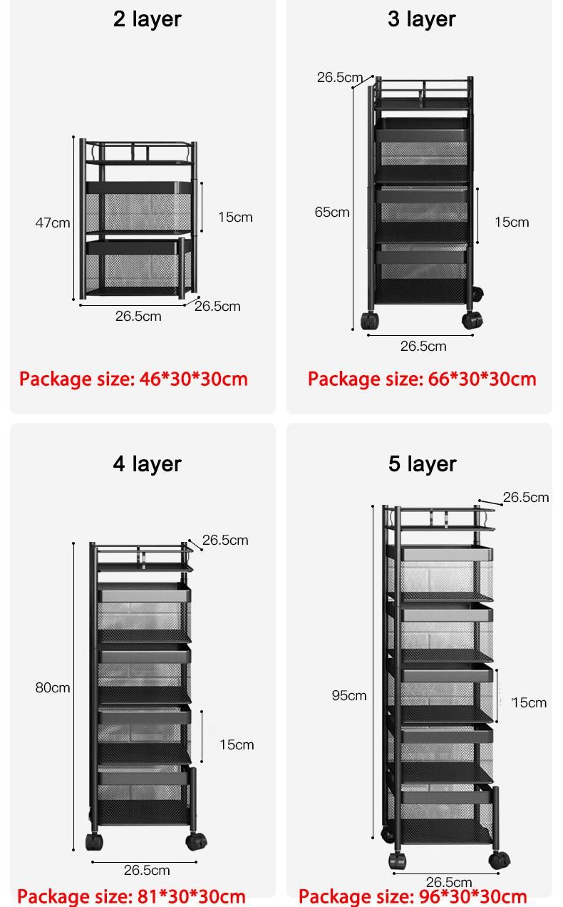 4 Tier Kitchen Storage Rack Rotating Square Kitchen Rack Basket Household Items Fruits and Vegetables Storage Rack