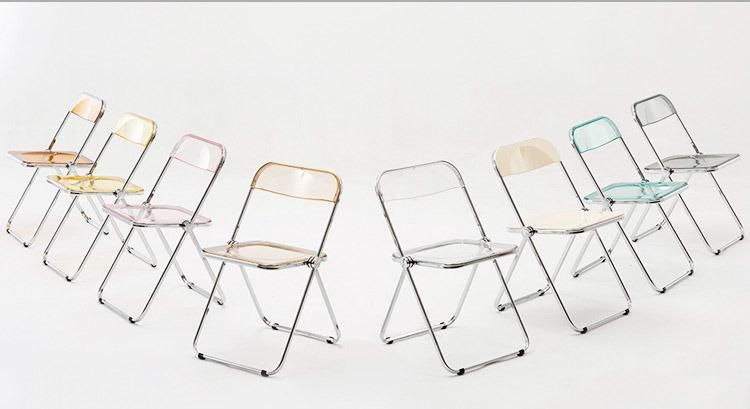 Hot Sale Leisure Restaurant Furniture Vintage Transparent Acrylic Folding Dining Metal Chair