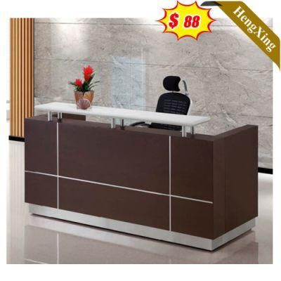 Modern Wooden Dark Brown Color Office Furniture Square Reception Table with Chair