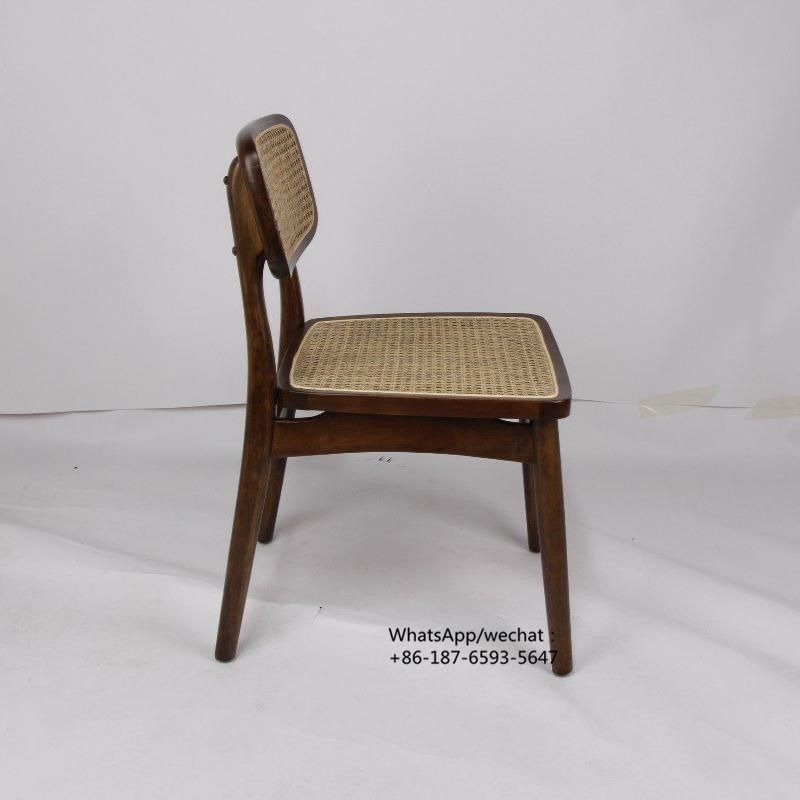 Nordic Modern Pierre Jeanneret Black Brown Natural Wood Cane Wicker Rattan Back Chair