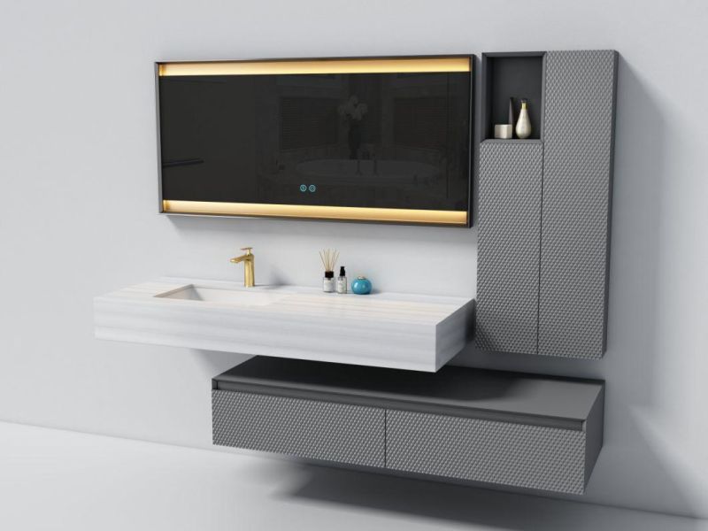 Customized Rock Board Wall Hung Cabinet with Anti Fogging Mirror Double Sink Bathroom Vanity