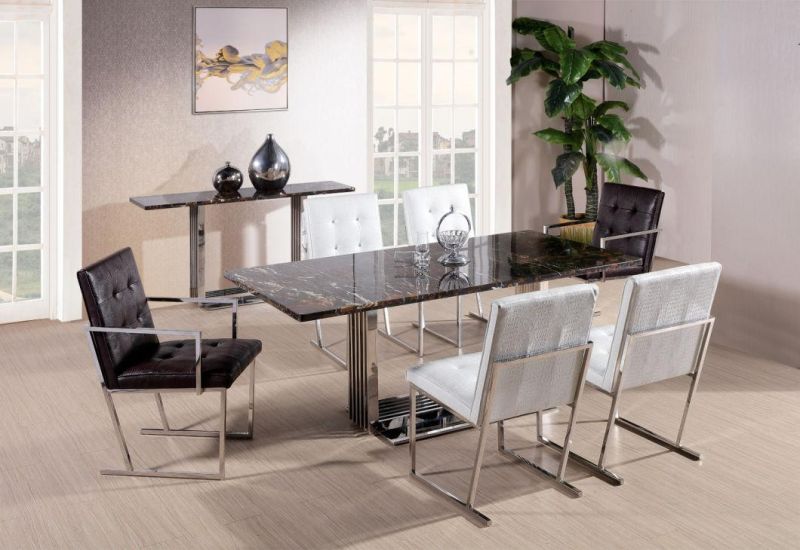 Dining Room Chair Furniture Set with Stainless Steel Brush Gold and Velvet Cushion