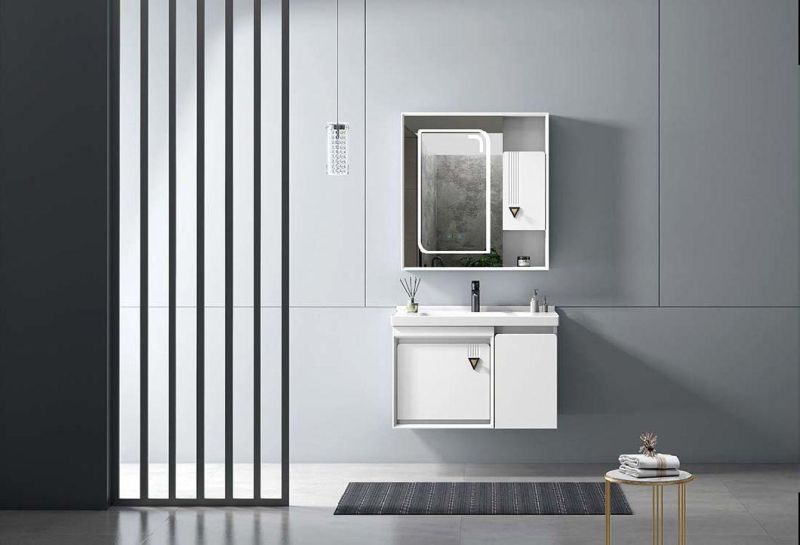 Modern Single Vanity PVC Wash Basin Portable Hand Wash Station Bathroom Cabinets with Smart Mirror