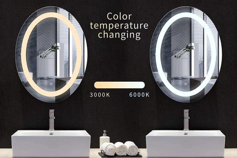 Wall Mounted Backlit Lighted Makeup Oval Shape LED Vanity Bathroom Mirror with Touch Sensor, Dimmable, Warm/White/Gradient Color Temperature