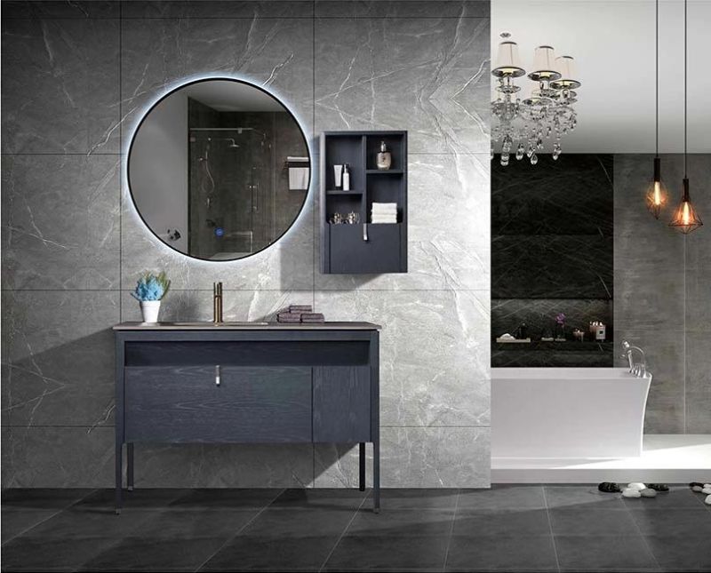 Elegant Floor Type Solid Wood Bathroom Cabinet with Mirror Cabinet and Marble Countertop