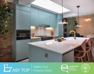 Blue Matte Lacquer Cabinets with Quartz Worktops Designs of Kitchen Hanging Cabinets